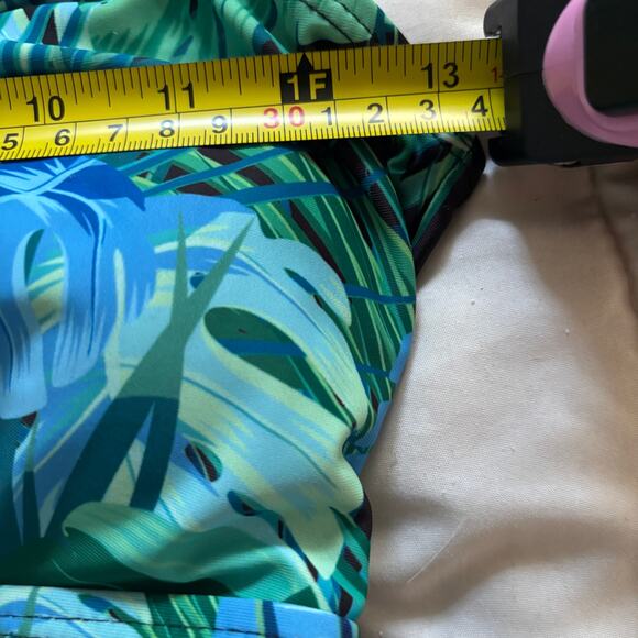 Tropical One-Shoulder Cutout Swimsuit – Palm Leaf Print with Ruffle Strap M - Picture 9 of 13